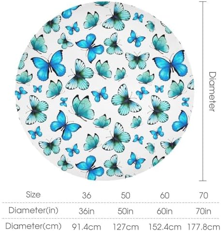 Blue Butterfly Tablecloth, Cute Animal Green Teal Butterfly Fantasy Wings Print Table Cover for Home Kitchen Outdoor Party Picnic Wedding Decor, 70x70in