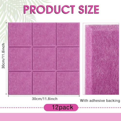 Honoson 12 Pack Felt Bulletin Board Tiles with Safe Adhesive, Purple