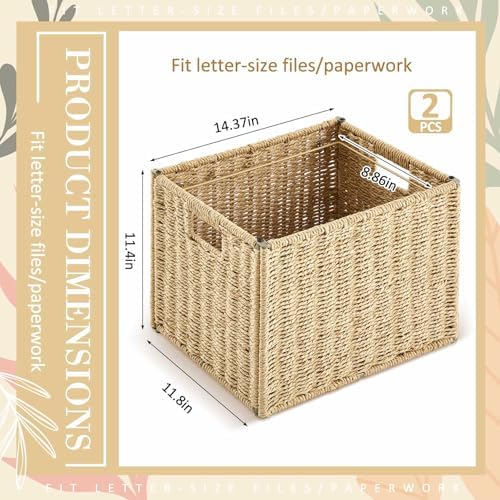 Jingmore 2 Pack Paper Rope Hanging File Box, Letter Size, Paper