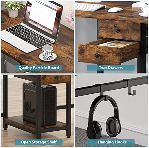 Tribesigns Two Person Desk, 79 Inch Double Desk with 2 Drawers, Large Computer Desk Long Desks with Storage Shelves, Writing Table Study Desk for Home Office, Rustic Brown (NY001)