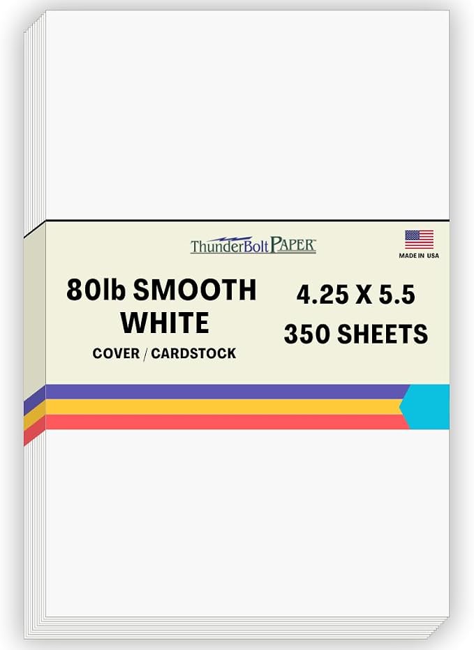 350 Bright White Smooth 80# Card Paper Sheets -4.25" X 5.5" (4.25X5.5 Inches) Quarter Letter Size - 80 lb/Pound Cover Weight - Quality Paper for Consistency in Print as a Result of The Smooth Finish