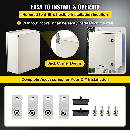 VEVOR Electrical Enclosure Box, 15.7'' ×11.8'' ×7.9'', Fiberglass Junction Box, IP66 Waterproof & Dustproof, Outdoor Electrical Box, with Mounting Plate