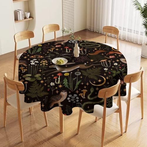 Rustic Forest Tablecloth, Fairy Tale Forest Woodland Wild Animals Moths Flowers Moon Star Table Cover for Home Kitchen Dining Table Party Camping Decor, 60x60in