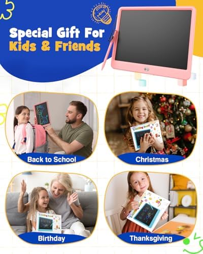 ORSEN LCD Writing Tablet 12 Inch, Colorful Doodle Board Drawing Tablet, Erasable Reusable Writing Pad, Educational for 3-8 Year Old Girls Boys(Pink)