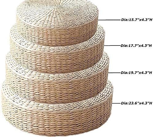 HUAWELL Japanese Style Handcrafted Eco-Friendly Breathable Padded Knitted Straw Flat Seat Cushion, Hand Woven Tatami Cushion Best for Zen, Yoga Practice or Buddha Meditation (15.8)
