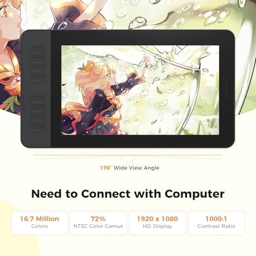 GAOMON PD1161 Drawing Tablet with Screen, Tilt, 8 Shortcut Keys, 11.6" FHD