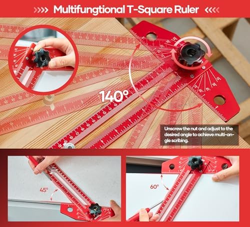 Saker Woodworking Scriber Marking Line Ruler,Aluminum Alloy T-Square