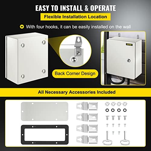 VEVOR NEMA Steel Enclosure, 12" x 10" x 6" NEMA 4X Steel Electrical Box, IP66 Waterproof & Dustproof, Outdoor/Indoor Electrical Junction Box, with Mounting Plate