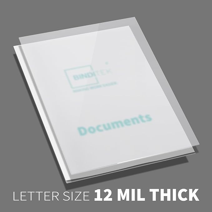 Binditek 12 Mil Binding Covers, 8.5x11 Inches, Semi-Transparent, 50 Pack | 12 Mil Binding Covers, 8.5x11 Inches Letter Size, Lightly Textured Sand Finish, Square Corners, Unpunched