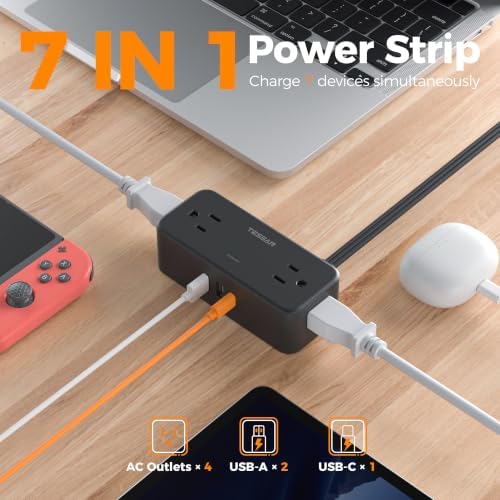 TESSAN Extension Cord 5 FT, Power Strip with 900J Surge Protection, Black