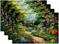 Batmerry Beautiful Garden Lush Plants Linen Placemats Set of 4, Serene Garden Scene Washable Table Mats for Kitchen Table Thickened Heat Insulation Dining Set Indoor Outdoor 12X18 in
