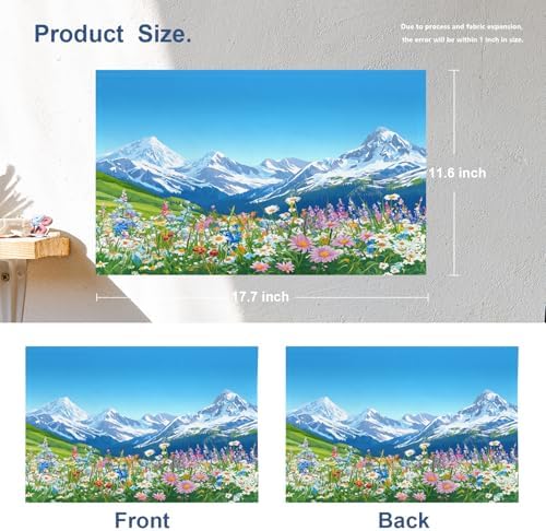 Batmerry Serene Environment Alpine Ry Linen Placemats Set of 4, Blooming Flora Mountainous Terrain Washable Table Mats for Kitchen Table Thickened Heat Insulation Dining Set Indoor Outdoor 12X18 in