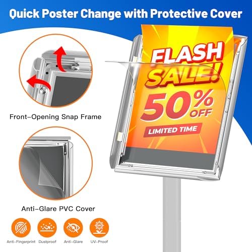 Heavy Duty Pedestal Sign Holder Stand 8.5x11 Inch, Floor Standing Sign Holder with Weighted Base, Vertical & Horizontal Poster Display Stand for Advertising, Restaurant Menu, Store, Office, Silver