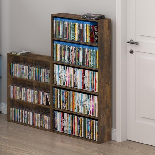 Furinno Basic DVD Shelf, 5-Tier CD Rack, Cube Storage, Amber Pine | 7 x 24 x 44, Open Shelf for DVD Blueray Game Disc, Organizer Media Shelf, for Living Room, Bedroom, Home Office