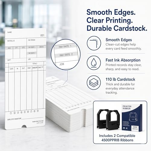 600 Time Cards Compatible with Nile 4500PP/4500PP10 & Pyramid 3800/3800-10 Time Clocks, Numbered 1-100 Monthly Double-Sided Timecards for Employees, 3.37" x 7.37"