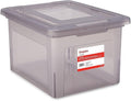 STAPLES Hanging File Folder Box, Storage Bin Organizer, Snap Lid, Letter & Legal Size Documents, Frost Gray | Frost gray bin keeps letter and legal size documents organized and accessible.