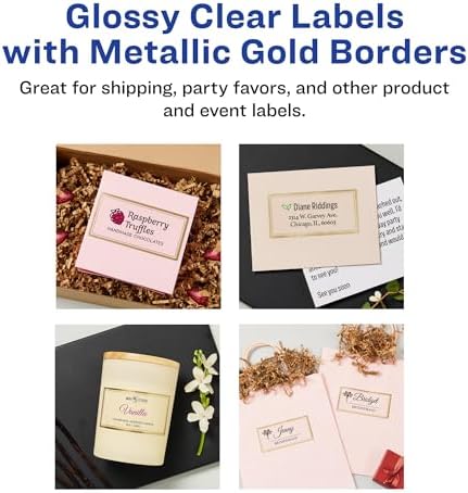 Avery Printable Glossy Clear Labels, 2" x 4" Rectangle Labels, Clear, Metallic Gold Border, Permanent Adhesive, Laser/Inkjet Printable, 60 Total (6552)