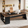 Tribesigns 78" L-Shaped Executive Desk, Large Office Desk with Drawers and File Cabinet, Modern Business Furniture for Home Office (Light Walnut + Black)