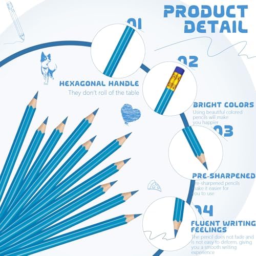 Sivak 100 Pack Checking Pencils with Eraser Erasable Colored Pencils Presharpened Checking Correcting Pencils Grading Pencils for Drawing Art Checking Map Coloring Tests Grading Tests (Blue)