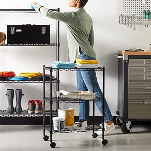 Amazon Basics 3-Shelf Adjustable Heavy Duty Storage Shelving Unit on 2" Wheels, Metal Wire Rack for Garage, Utility Shelving with Leveling Feet, 23.2"L x 13.4"W x 32.75"H, Black
