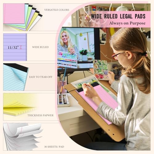 36 Pack Legal Pads 8.5 x 11 Note Pads Wide Ruled Colored Legal Pads 8.5x11