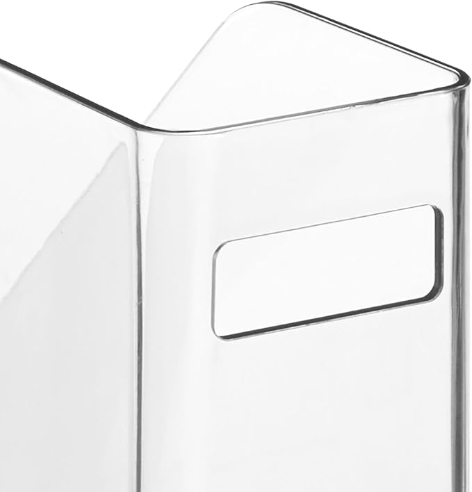mDesign Plastic Slim Vertical File Folder Storage Organizer Bin with Handle, Hold Notebooks, Binders, Envelopes, Magazines for Home Office, Work Desktops, Ligne Collection, 8 Pack, Clear