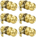 KNOBWELL 6 Pack Privacy Door Knob for Bathroom or Bedroom Door Knobs, Round Interior Door Knobs, Gold Indoor Door Knob, Keyless Door Knob with Lock, Door Handle Lock, Gold