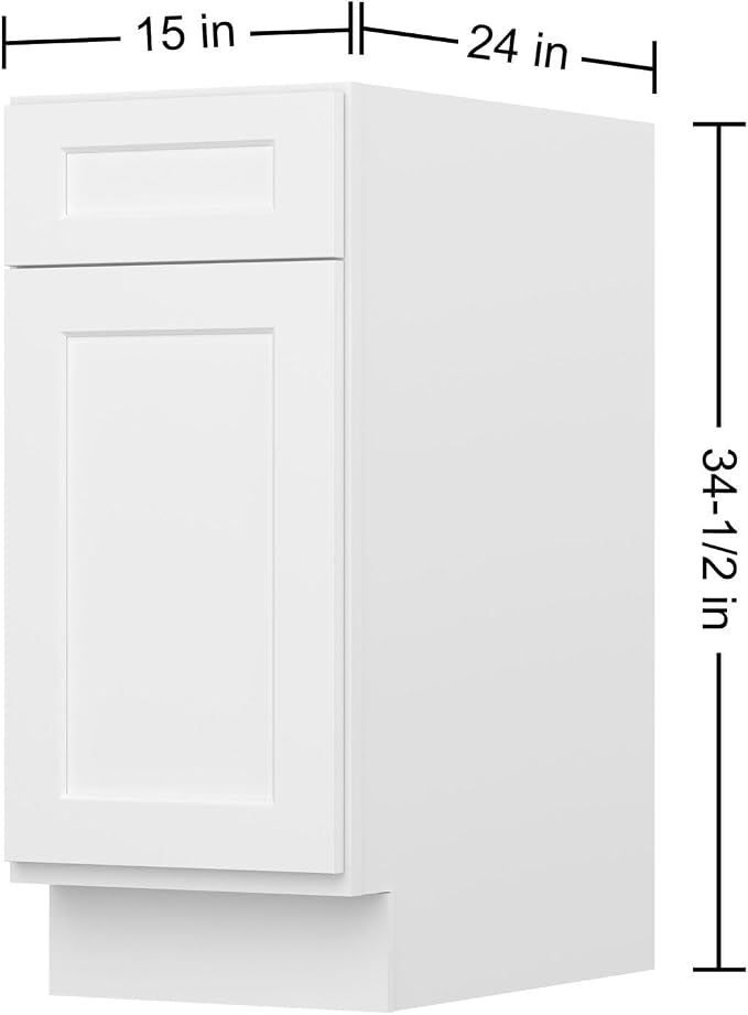Furinno Shaker Drawer Base Kitchen Cabinet with 1-Door, White | 24 D x 15 W x 34.5 H, Adjustable Hinges, Soft-Close Shaker-Style Door, Ready to Assemble, Plywood, for Pantry, Dining Room
