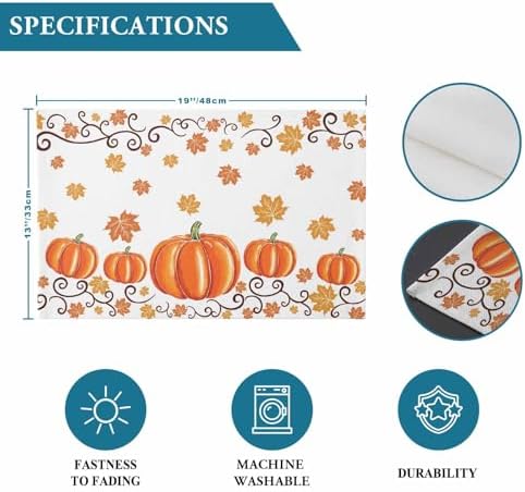 Fall Maple Leaves Placemats Set of 6, Thanksgiving Watercolor Pumpkins Heat Resistant Washable Table Place Mats Orange Cotton Table Linens Party Holiday Decor for Home Kitchen Dining Outdoor Indoor,