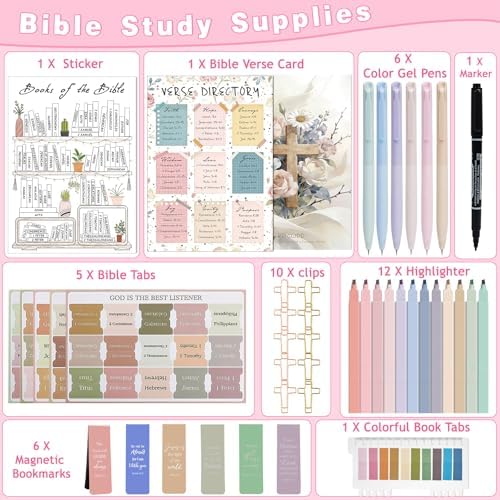 HRFGWDD 43-Piece Bible Study Supplies, Bible Journaling Kit with Pens