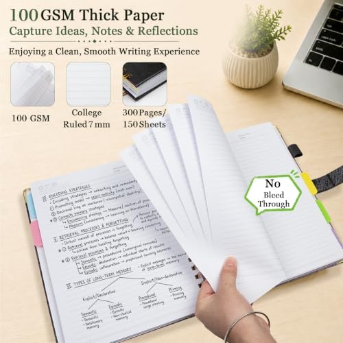5 Subject Spiral Notebook with Pockets Dividers, 6.2''x8.2'' 300 Pages