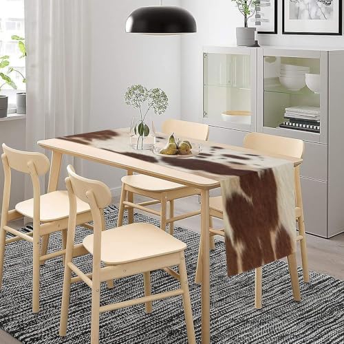 Cow Print Table Runner, Brown Cowhide Print Western Style Table Runner Country Farmhouse Cottage Cow Patten Table Decoration for Home Kitchen Dining, 13x120 Inch