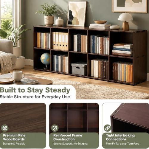 Storage Organizer, Pine Wood Bookshelf, Cube Shelf, Open Display Bookcase