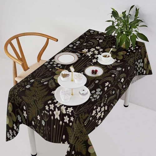 Woodland Field Tablecloth, Rustic Forest Wild Flower Herb Fern Farmhouse Natural Floral Table Cloth for Picnic Party Dining Room Home Decor 60x90in