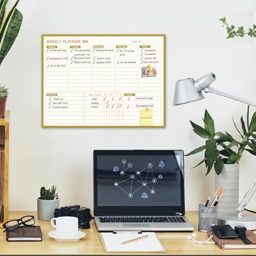 Gold Weekly Dry Erase Board for Wall,12"x16",Gold Metal Frame Weekly Planner Whiteboard for to Do List, Memo, School, Home, Office, Kitchen-GZ