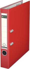 Leitz Plastic Lever Arch File, 90 Percent Recycled Card, 30 Percent Pre-Consumer Recycled Plastic, with Thumbhole and Rado Rings, 50mm Spine 350 Sheet Capacity, Red, 10151025