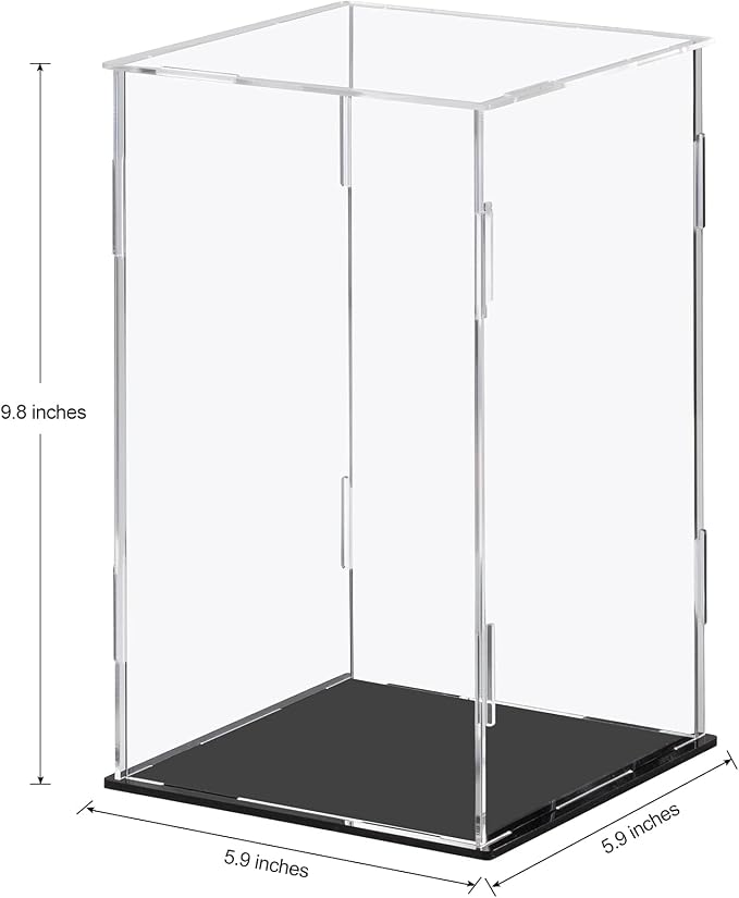 CECOLIC Acrylic Display Case Clear Display Box with Mirror Countertop Cube for Collectibles, Action Figures, Miniature Figurines Dustproof Protection Storage & Organizing (Black, 5.9x5.9x9.8in)