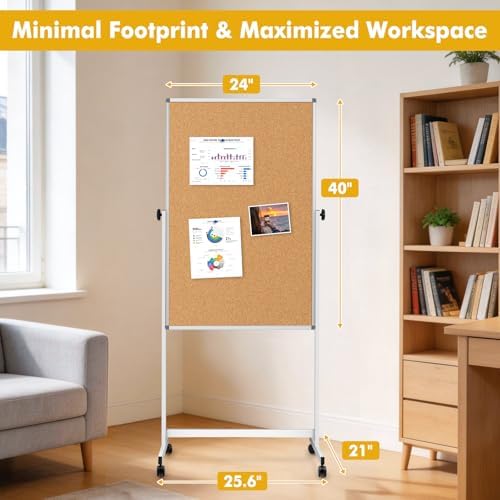 Rolling Whiteboard Corkboard Combo with Stand 24"x40"