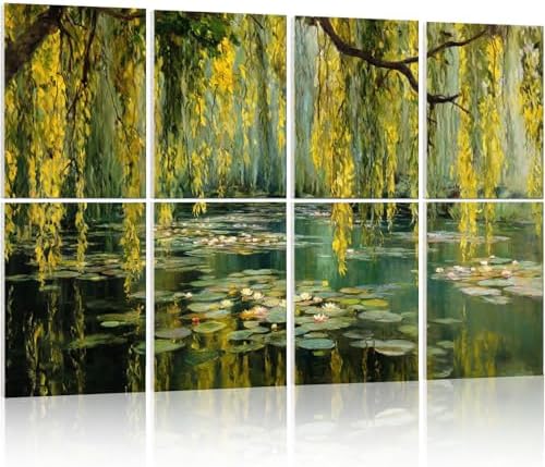 8 Pack Monet Green Serene Vintage Scenery Art Acoustic Panels Sound Absorbing Decorative Soundproof Wall Panels Self Adhesive for Recording Studios Office 48"x32"