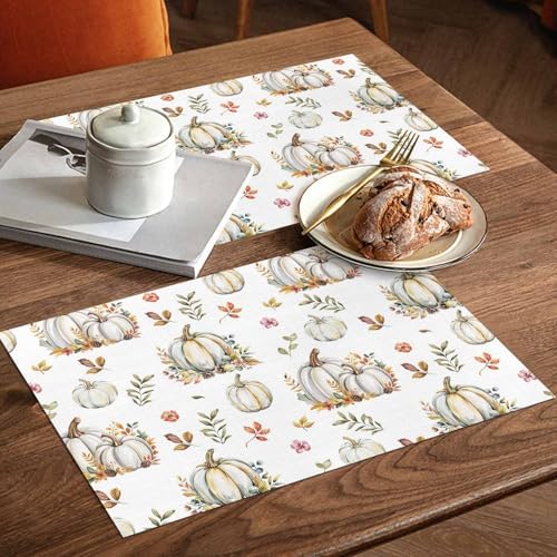 Fall Floral Leaves Placemats Set of 4, Thanksgiving Pumpkins Heat Resistant Washable Table Place Mats Boho Cotton Table Linens Party Holiday Decorations for Home Kitchen Dining Table Outdoor Indoor,