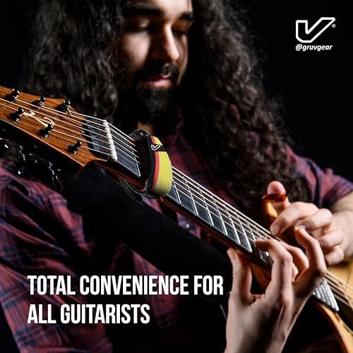 Gruv Gear Fret Wrap & Guitar Mute, Fretwrap for Acoustic, Electric & Bass | String Dampener Recording, Tapping & Practice Accessory (1 Pack, Small Black/Red/Yellow, Fits 4 String Bass, 6 String