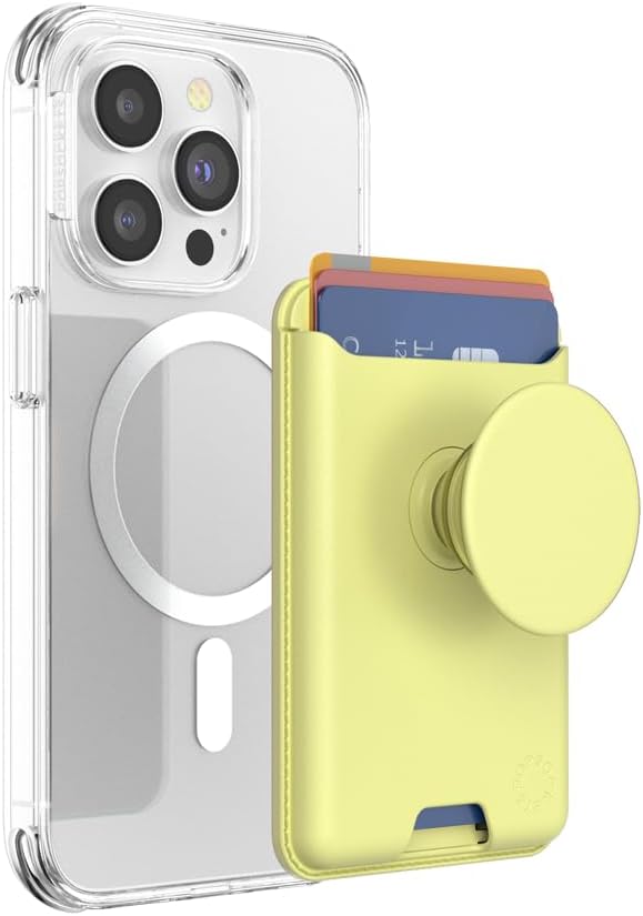 PopSockets Phone Wallet for MagSafe with Grip- Butter Yellow | PopWallet, Holds 3 Cards, Magnetic, Removable, Secure, Yellow, Butter, Electronic Accessories, For iPad/Kindle/iPhone/Android