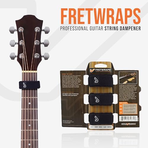 Gruv Gear Fret Wrap & Guitar Mute, Fretwrap for Acoustic, Electric & Bass | String Dampener Recording, Tapping & Practice Accessory (3 Pack, Medium Black, Fits 5 String Bass, 7 String Guitar)