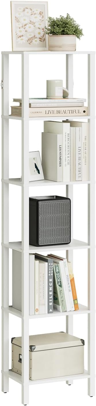 Open Book Shelf, 6 Tier Tall Bookshelf, Freestanding Shelf Narrow Bookcase with Open Shelves, 14.57" x 10.63" x 65.83", Book Shelves for Living Room, Office, Study, White