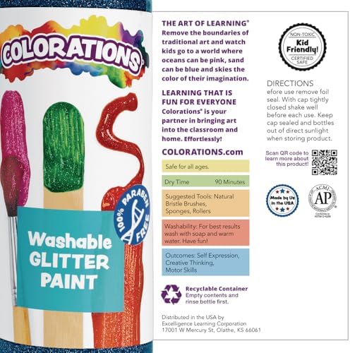 Colorations Paraben-Free Washable Glitter Paint for Kids, Silver