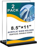 Acrylic Sign Holder 8.5x11 Vertical,Clear Double-Sided Stand Plastic Picture Frames Paper Holder Menu Table Display Stand Flyer Document Holder Tabletop Sign Holder for Home, Store Office,2Pack