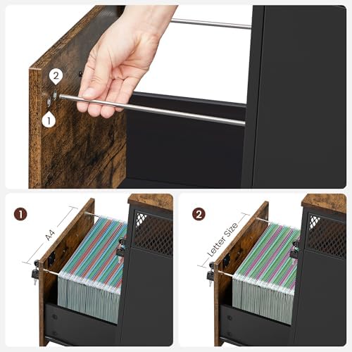 VASAGLE 2 Drawer File Cabinet with Lock, Rolling Printer Stand