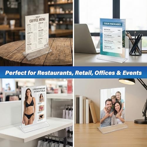 Azar Displays 142430-3PK Top Load Sign Holder 8.5x11 – Clear Flexible Plastic Display Stand for Menus, Signs – Vertical Tabletop Frame, Pack of 3
