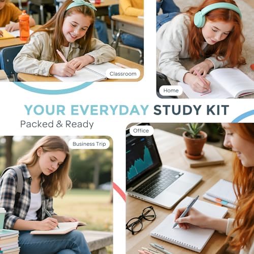 Nicpro School Supplies with Cute Pencil Case, 39 PCS Blue | Back to School Stationery Set, Essentials for College Nursing Student, 12 Pastel Highlighter, 6 Mechanical Pencil, 5 Gel Pen