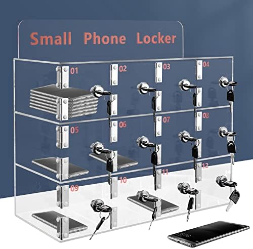 Cell Phone Cabinet,Aluminum Alloy Pocket Chart Cell Phones Storage Cabinet, Cell Phone Locker,Wall-Mounted with a Locked,for Classroom, Office, Gym (12-Grid)